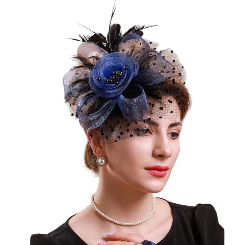 Blue Cocktail Hat Wedding Church Kentucky Derby Formal Mesh Party Fascinator